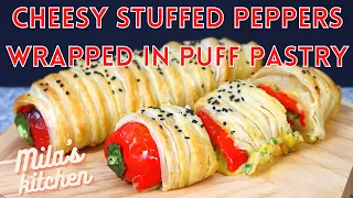 Фаршированный перец в слоеном тесте | Cheesy Stuffed Peppers Wrapped In Puff Pastry