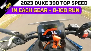 2023 KTM Duke 390 Top Speed in Each Gear + 0-60 & 0-100 km/h Acceleration Run || RAW SOUND