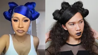 CARDI B INSPIRED DOUBLE BOW HAIR BUNS LEWK | Hairstyles for Long Curly Hair | Dawson Lambert