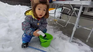 色水を作って遊んだ雪の中で水遊び　＃1397　ひなごんおいちゃんどんちゃん三兄弟vlog