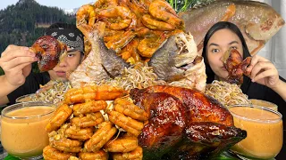 JUICY ROAST WHOLE CHICKEN, GARLIC BUTTER SHRIMP, FRIED FISH PAMPANO, TOGE RICE MUKBANG PINOY MUKBANG