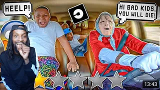 PICKED UP MY Lil Brothers UP IN AN SCARY GRANNY UBER DISGUISE!!! *went terrible* REACTION