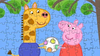 Жираф Джеральд и Свинка Пеппа играют вместе - собираем пазлы для детей