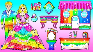 DIY Paper Dolls & Cartoon - Rapunzel Family Decorate Rainbow House - Barbie's New Home Quiet Book