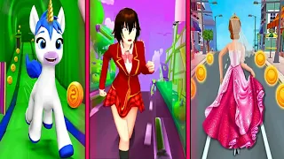 Bride Run Running Games VS subway sakura hight school run VS Unicorn Kingdom: Running Game Gameplay