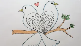 Love birds drawing easy!! Drawing for beginners!! How to draw a love birds!! drawing tutorial