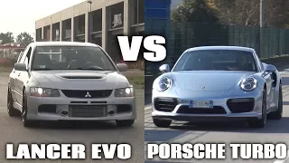 560HP Lancer EVO 9 vs. 580HP Porsche 991 Turbo S - 0-270km/h Acceleration Comparison!