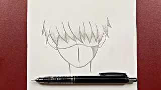 Easy anime drawing | how to draw a sad boy wearing a mask easy step-by-step