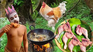 Primitive Technology - Wow boiled and cooking chicken thighs for lunch - Eating delicious