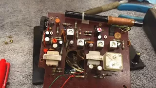 Diagnosis of an acid eaten, unknown japanese 7 transistor desk radio