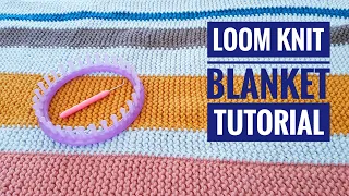 How to Loom Knit a Garter Stitch Striped Blanket / Rug using a Round Loom (DIY Tutorial)