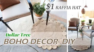 BOHO DECOR DIY / RAFFIA OUTDOOR DECOR DIY / DOLLAR TREE RAFFIA HAT DIY