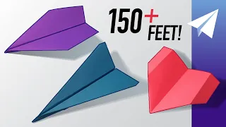 How to Fold 3 NEW Paper Airplanes! 1 Dart (Flies 150 feet), 1 Glider, and 1 Hybrid