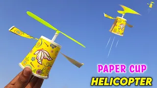 How to make Paper cup Helicopter | Rubber band powered flying plane | easy Paper toy