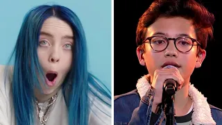 Billie Eilish reacting | Justin - 'Lovely' | The Voice Kids | VTM