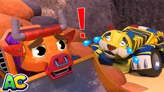 TIGER POLICE CAR is in danger! Bulldozer Bull to the RESCUE! | Emergency Rescue Team | AnimaCars