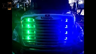 Cascadia custom grille with a blue lights