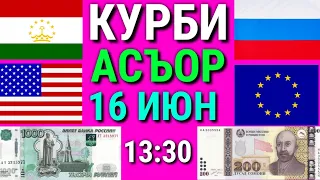 Срочно! Курби Асъор имруз курс валюта сегодня 16-уми июн  ДОЛЛАР,ЕВРО,РУБЛИ,СОМОНИ Курсы USD/RUB/TJS