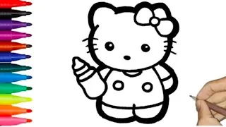 Hello kitty with Feeder Drawing Painting Coloring For Kids And Toddlers / Drawing For Toddlers.