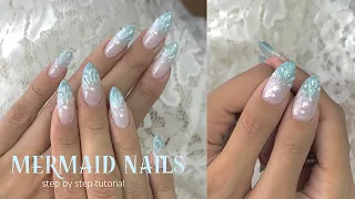 mermaid summer nails | gel x nails, step by step tutorial, beginner friendly, at HOME