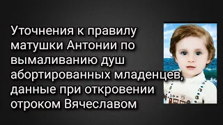 Уточнения к правилу матушки Антонии по вымаливанию душ, данные при откровении отроком Вячеславом.