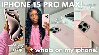 IPHONE 15 PRO MAX UNBOXING (white titanium) & SETUP ✨ | + WHATS ON MY IPHONE! (ios 17)