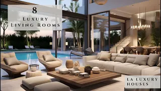 Opulent Tranquility: 8 Luxury Villa Living Room Interior Design Ideas for houses with swimming pool