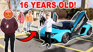 16 Year Old Drives Lamborghini To High School! *SECURITY*