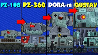 Эволюция Гибридов PZ-108 vs PZ-360 vs DORA-m vs GUSTAV - Мультики про танки