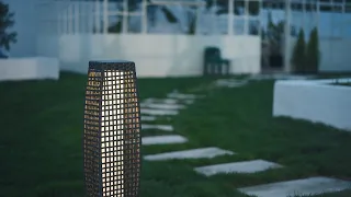 FUJI Solar-powered Woven Wicker Floor Lamp