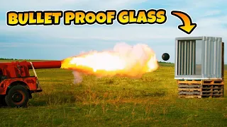 Bowling Ball Cannon Vs. Bulletproof Glass Windows at 82,000fps