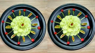 easy salad decoration/super fruits art/cucumber flower design/fruits cutting/curving/Gurnishing tups