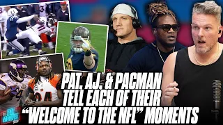 Pat McAfee. AJ Hawk, Pacman Jones Talk Their "Welcome To The NFL" Moments That Shocked Them