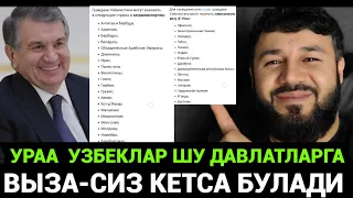 ЯНГИЛИК❗️УЗБЕКЛАР ВЫЗАСИЗ КЕТСА БУЛАДИГАН ДАВЛАТЛАР УРААА 😱