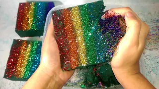 Rainbow colored wet floral foam crushing