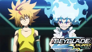 Beyblade Burst Surge Episode 14 Free & Lui vs Valt & Hyuga - English Dub