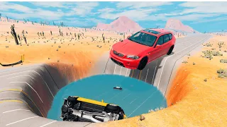 Giant and Small Cars vs Giant Water Pit - BeamNG.Drive