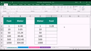 How to convert foot to meter & meter to foot in excel