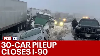 I-90 closed for ten hours Wednesday due to 30-vehicle pileup