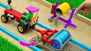 Diy tractor making bulldozer repair train railway | concrete mixers, make new roads to help people