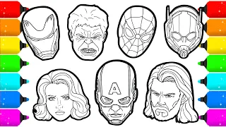 Avengers members Superheroes Faces Drawing and Coloring