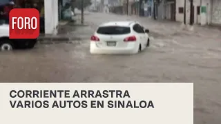 Impresionante corriente de agua arrastra varios autos en Sinaloa - Las Noticias