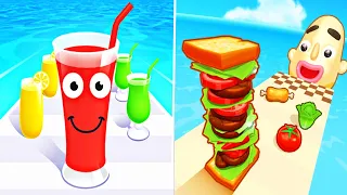 Playing Satisfying Mobile Video Games Android,iOS: Sandwich Runner, Juice run, Smash to draw