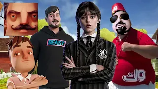 Hello Neighbor - My New Neighbor Wednesday Addams skrr skibidi dop Mr Beast Aaron Full History