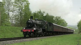 Keighley and Worth Valley steam engine #78022 heading out of Keighley, UK