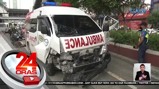 Ambulansyang papasok sana ng EDSA carousel, nasalpok ng bus; isa, sugatan | 24 Oras