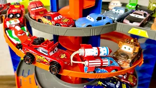 Looking for Disney Pixar Cars: Lightning McQueen, Sally, Doc Hudson, Sheriff, Tow Mater, Serg, Flo
