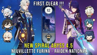 C0 Neuvillette Furina and C0 Raiden National - NEW Genshin Impact Abyss 4.5 - Floor 12 9 Stars