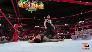 Roman Reigns crashes again Brock Lesnar - WWE RAW 26th March 2018