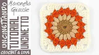 How to Make a Crochet Sunflower Square (subtitles in English and Spanish)